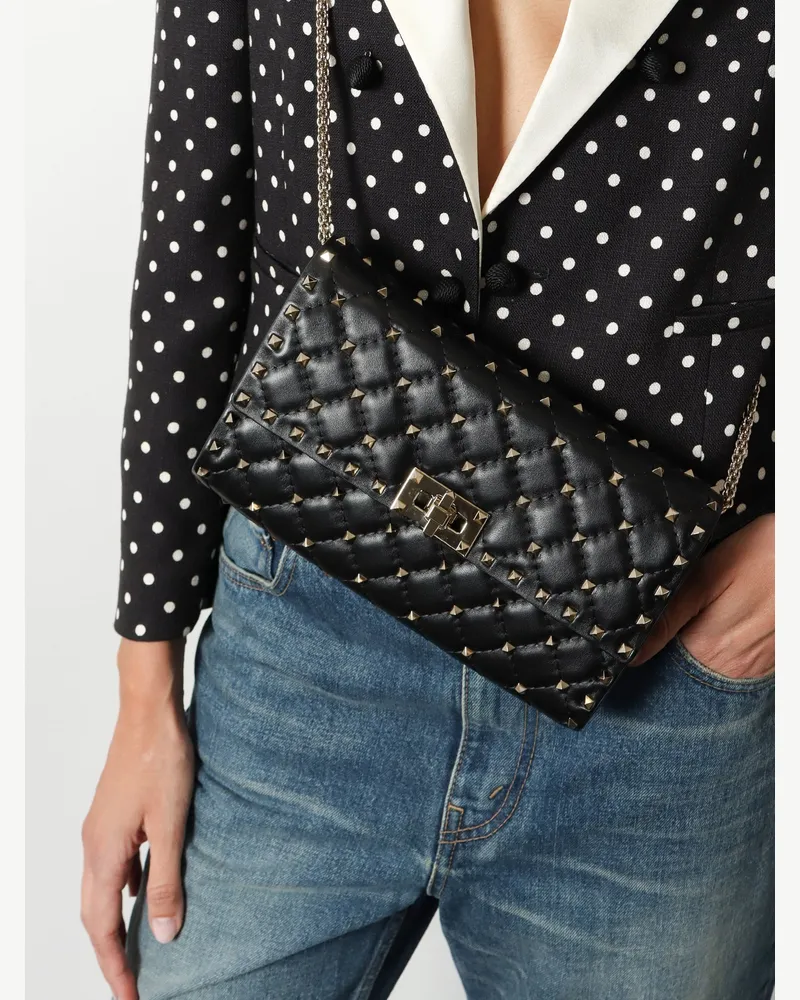 Valentino Garavani Women's Crossbody Bag Rockstud Spike Black Leather Shoulder Black