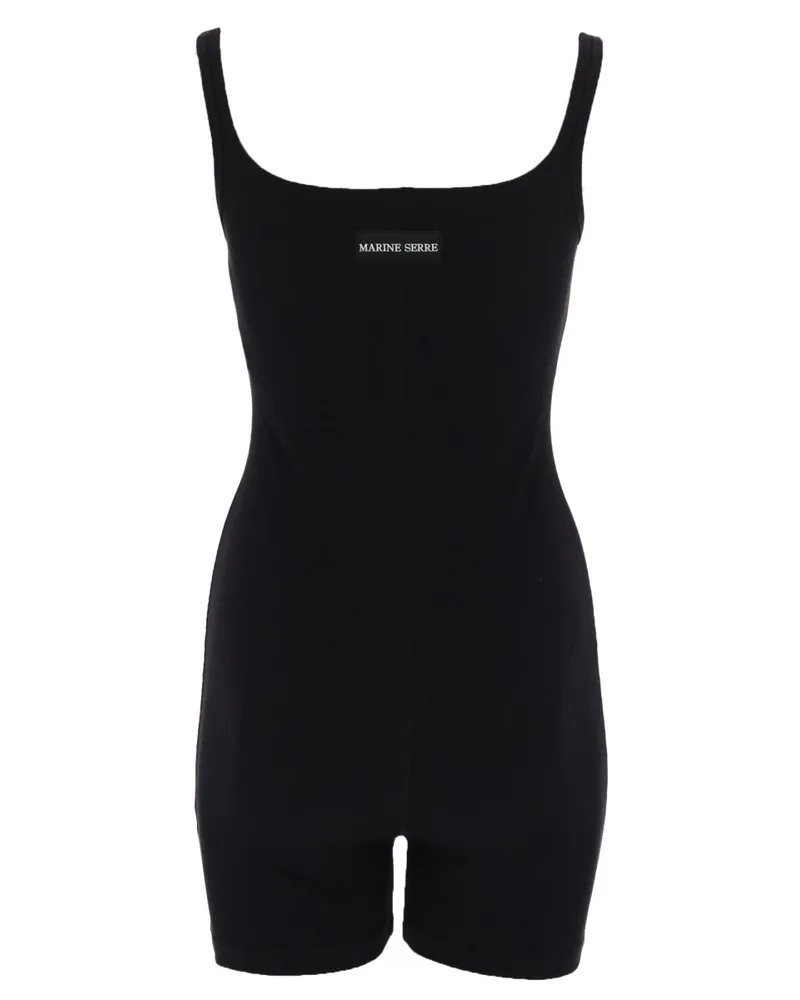 Marine Serre Short Cotton Jumpsuit — Black Black