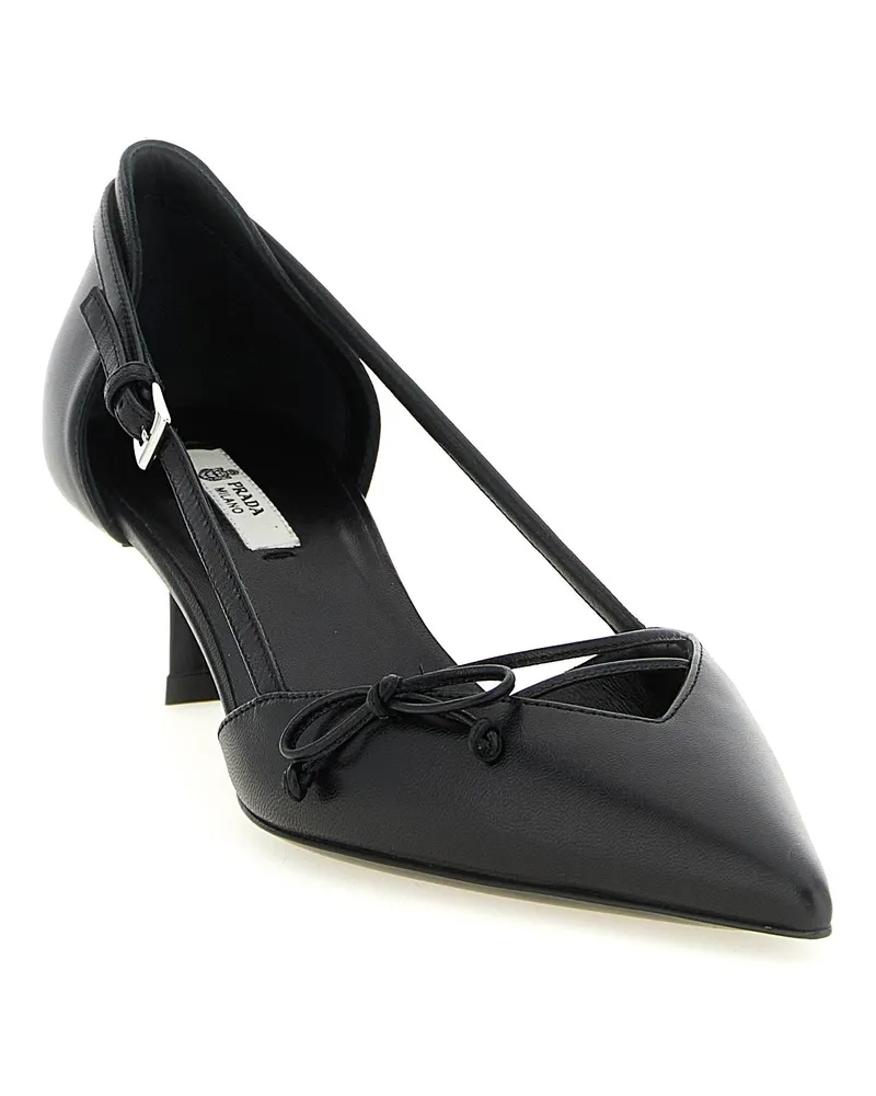 Prada Open-Side Bow Leather Heel — Black Black