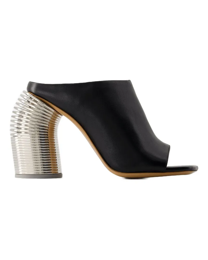 OFF-WHITE Women's Silver Spring Mules - Off White Leather Black-Silver Shoes Sandals Black