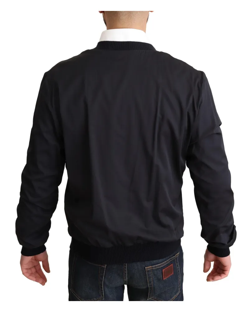 Dolce & Gabbana Blue Silk Coat Short Bomber Men Jacket Navy