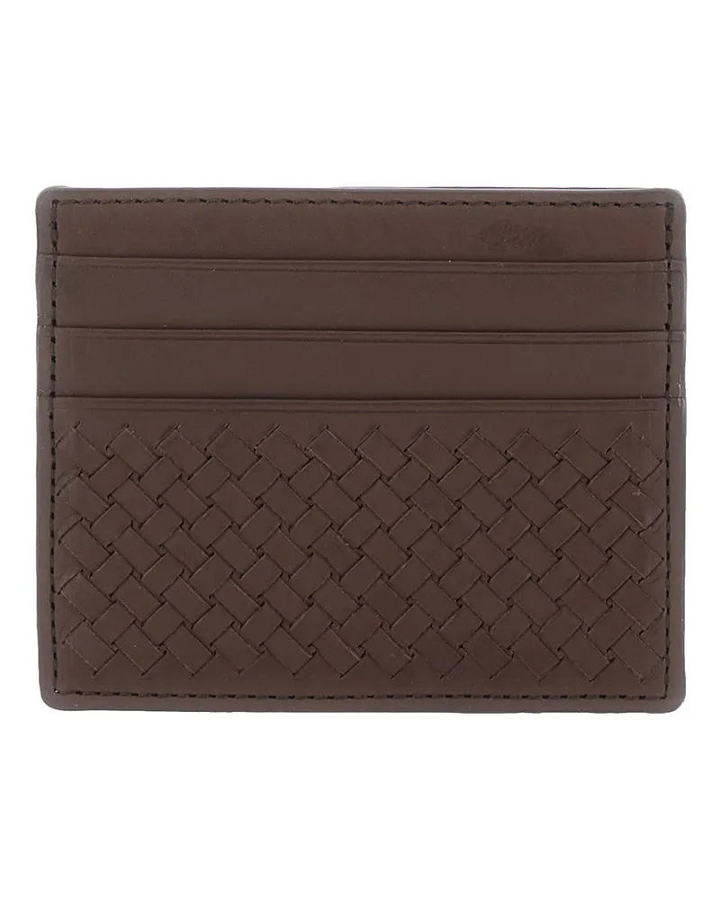 Dragon Diffusion Women's Leather Cardholder Woven Brown Calf Accessory Brown