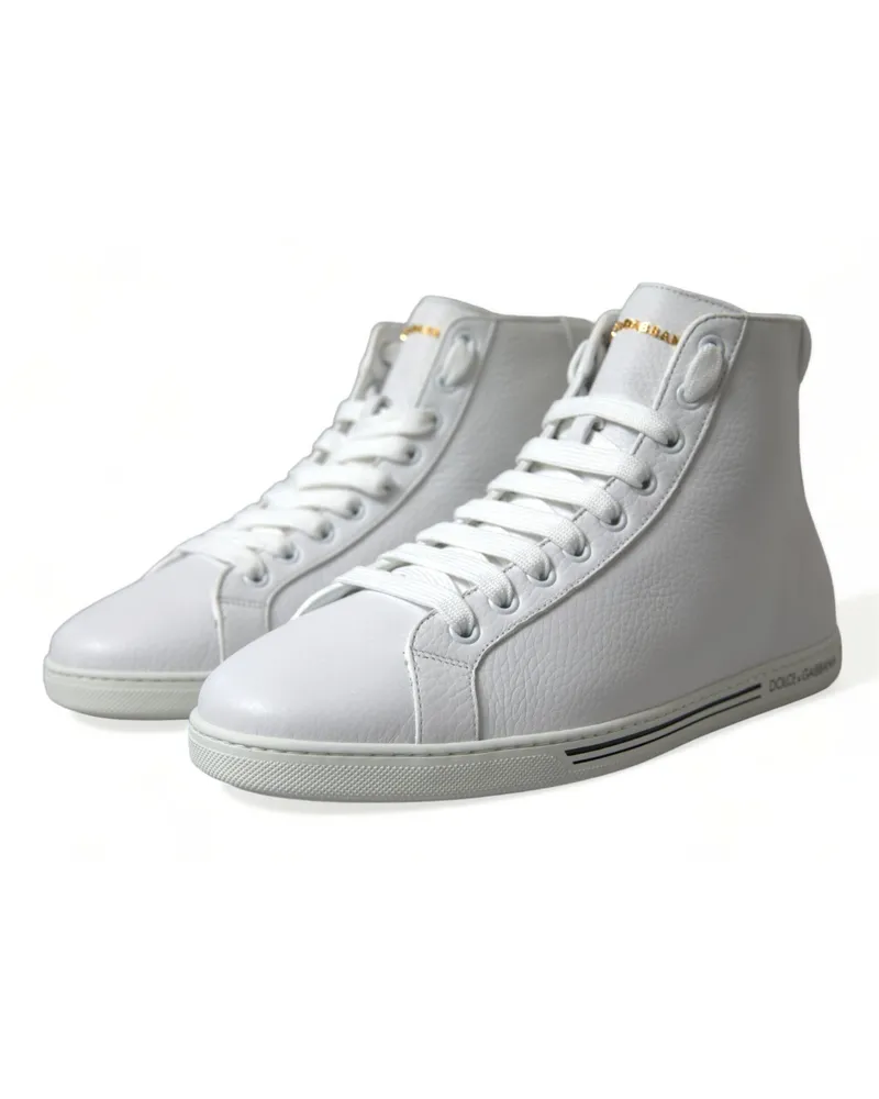 Dolce & Gabbana White Saint Tropez High Top Men Sneakers Shoes Leather White