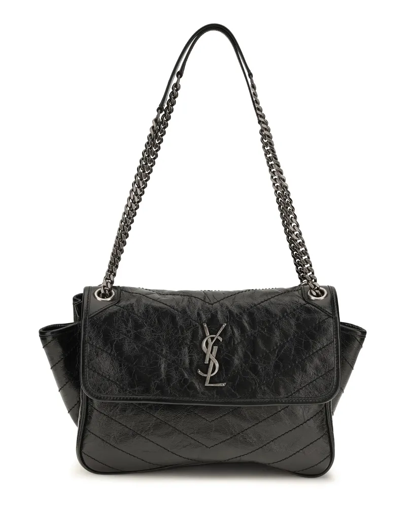 Saint Laurent Niki Tripouch Calfskin Leather Shoulder Bag — Black Black