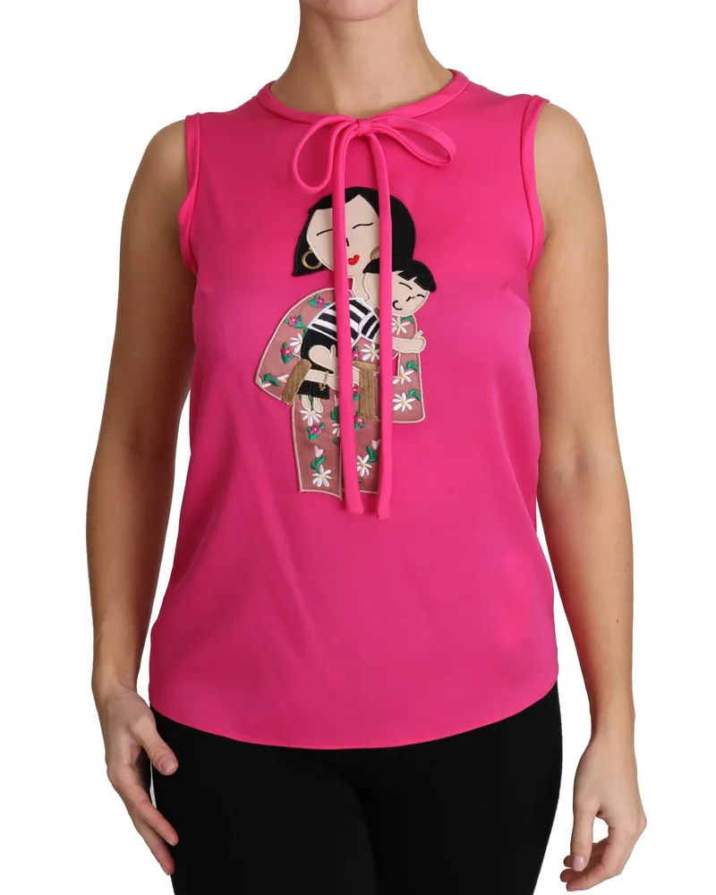 Dolce & Gabbana Women's Pink Family Silk Tank Mama Blouse Top Shirt Spandex Pink