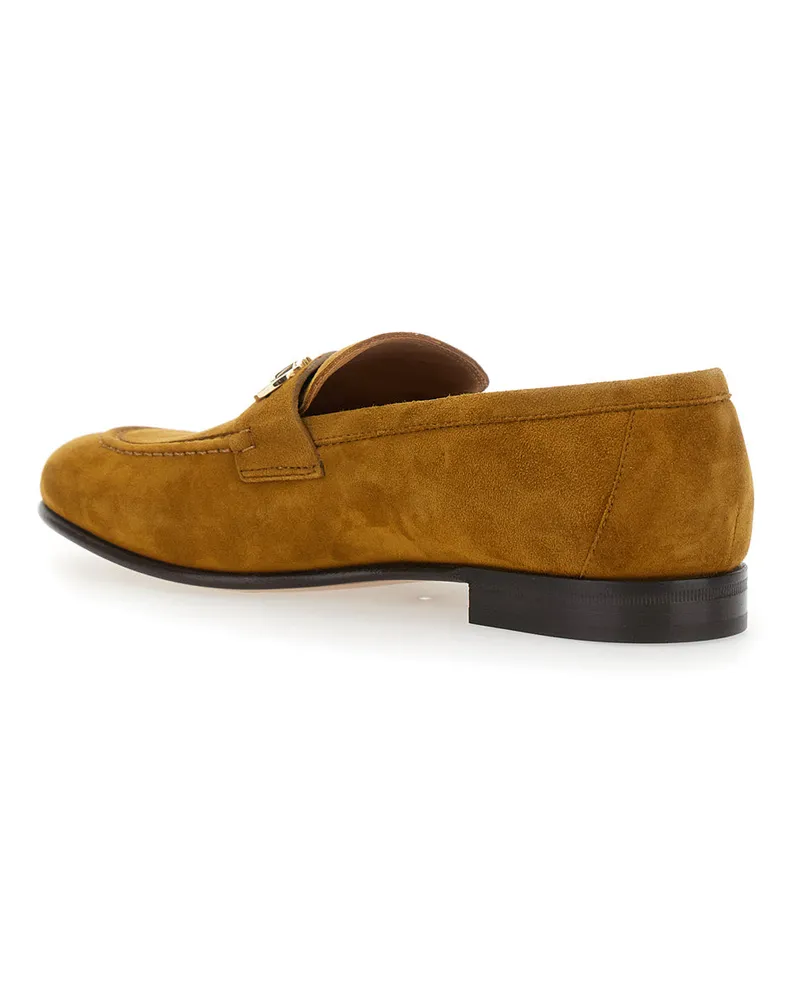 Ferragamo Women's Brown Suede Loafers With Gancini Detail Goat Brown