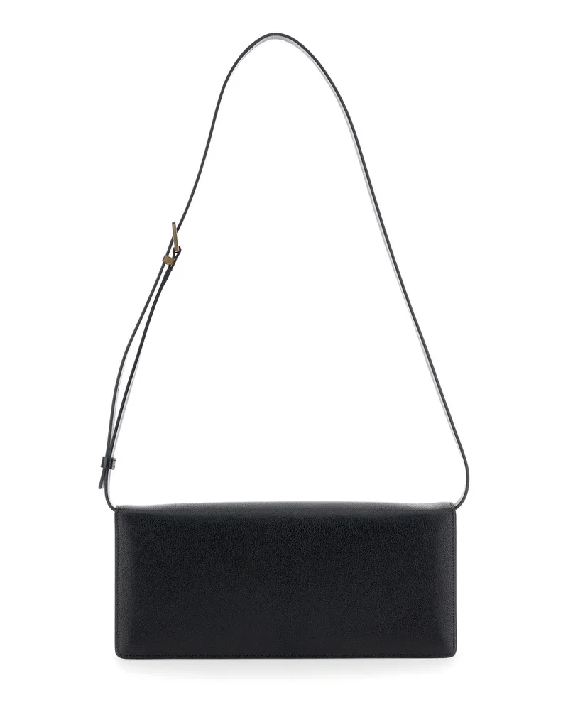 Tom Ford Women's Black Crossbody Bag With T Plaque Closure Goat Leather Shoulder Black