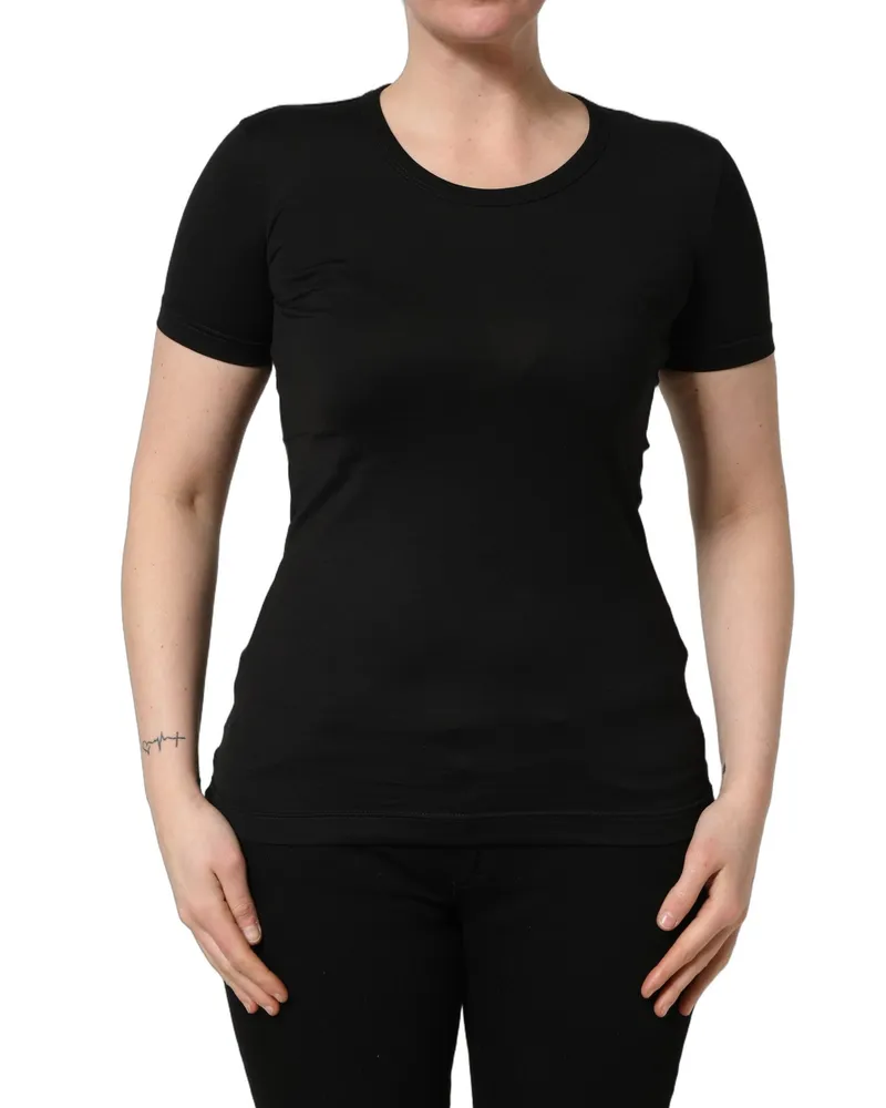 Dolce & Gabbana Women's Black Cotton Round Neck Short Sleeve T-Shirt Black