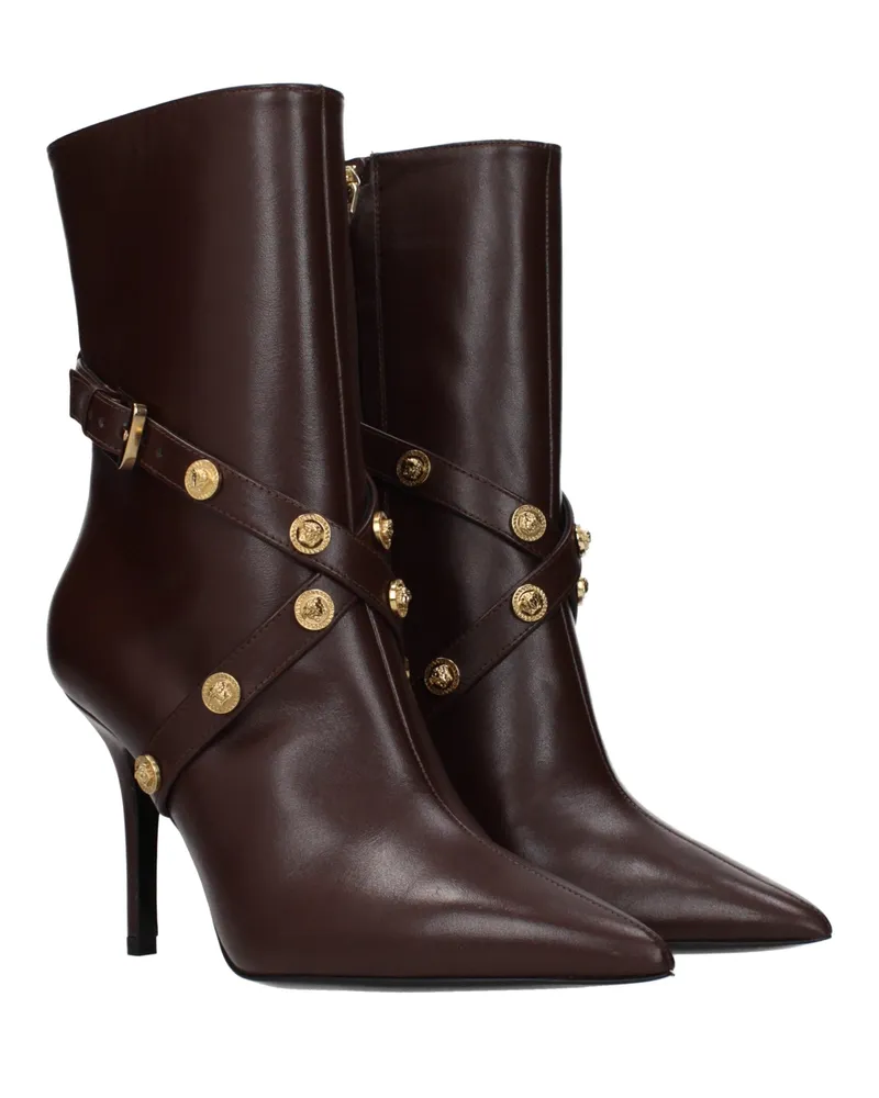Versace Women's Brown Leather Ankle Boots Brown