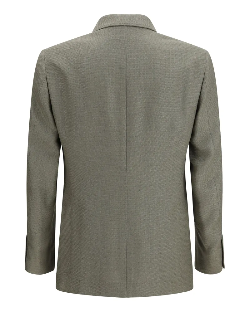 Brunello Cucinelli Men's Single-Breasted Silk And Linen Jacket Kaki Silk; Linen; Wool Ovis Aries Beige