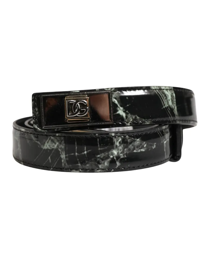 Dolce & Gabbana Men Black Marble Leather Dg Logo Buckle Belt Calf Black