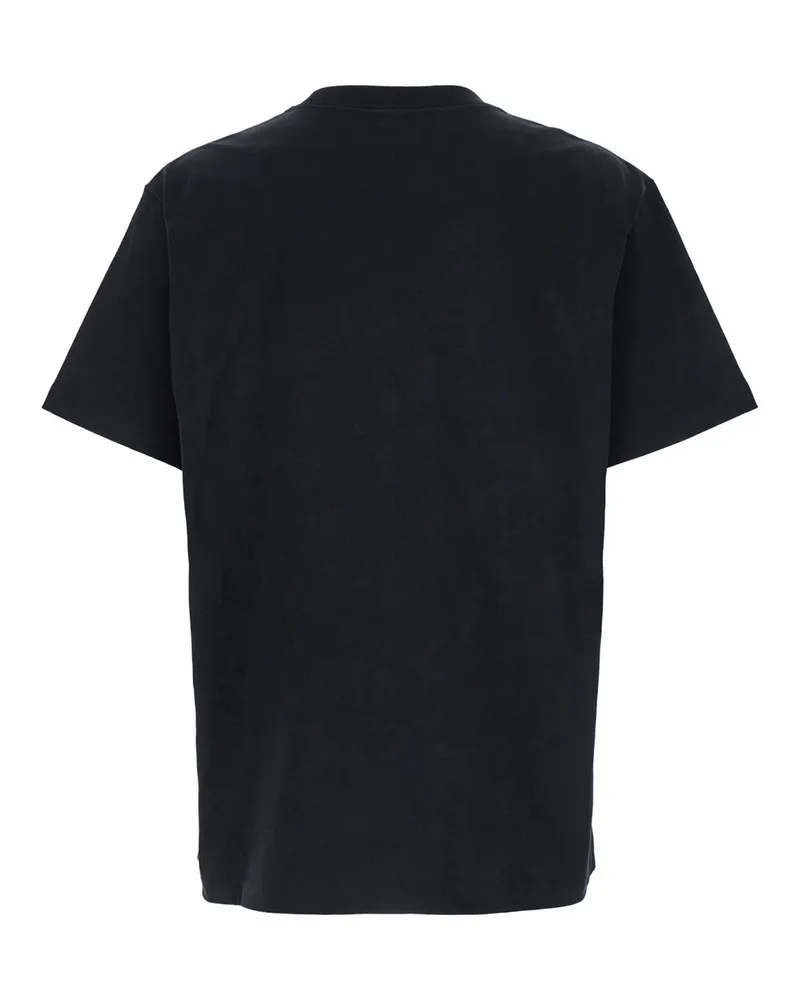 PURPLE BRAND Men Black Crewneck T-Shirt With Logo Print Cotton T-Shirts And Polos Black