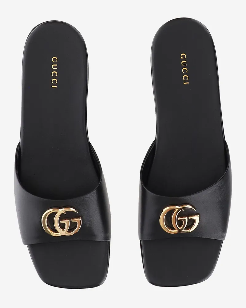 Gucci Women's Leather Slider Sandals Black Lamb Black