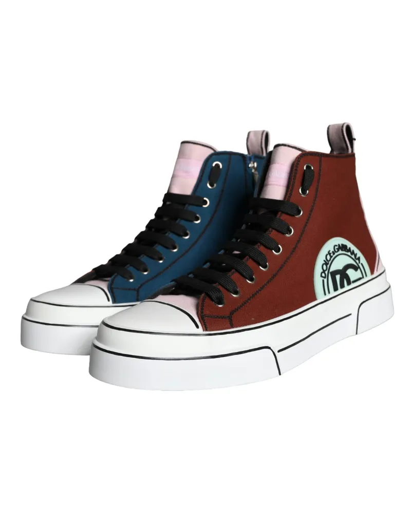 Dolce & Gabbana Men's Multicolor Patchwork High Top Sneaker Shoes Cotton Calf Leather Multicolor