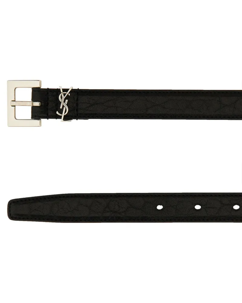 Saint Laurent Cassandra Slim Belt — Black Black