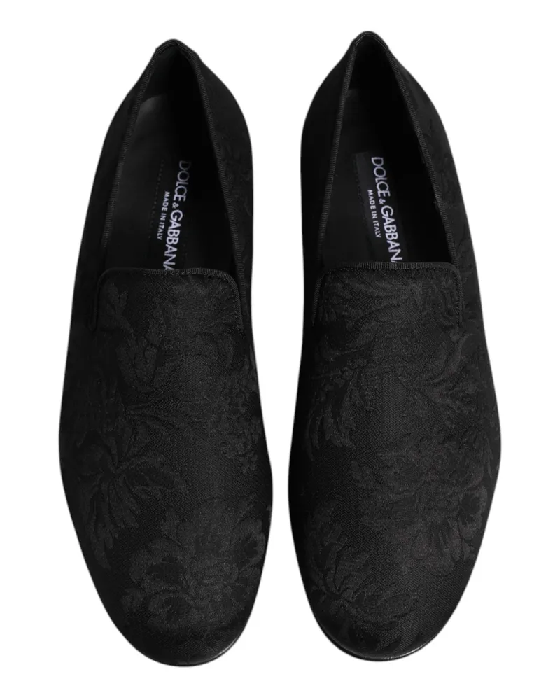 Dolce & Gabbana Black Floral Brocade Loafers Men Dress Shoes Viscose Cotton Silk Polyester Black
