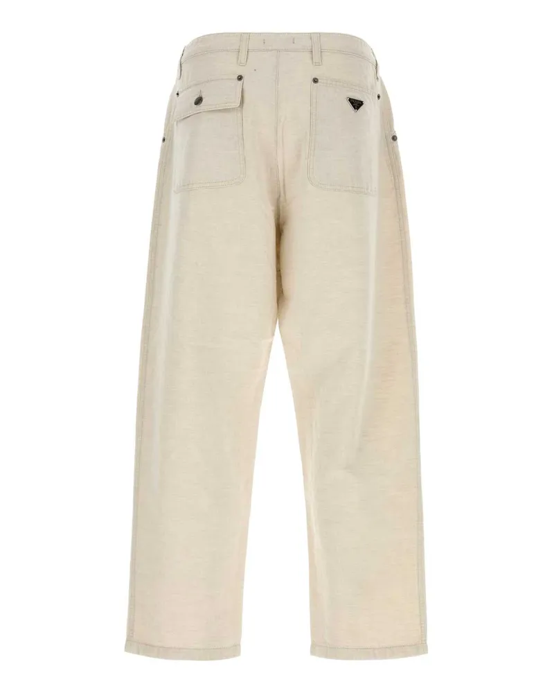 Prada Men's Melange Ivory Chambray Pant Naturale Coli Jean Beige