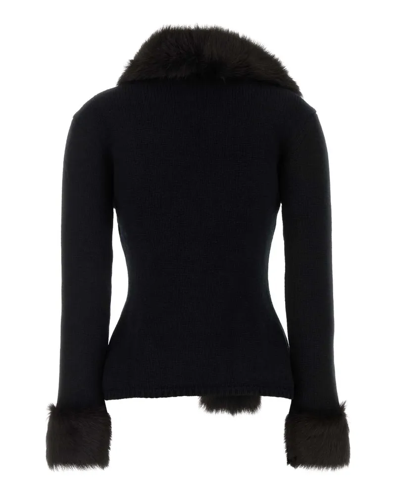 Magda Butrym Faux Fur Trim Wool Cashmere Sweater — Black Black