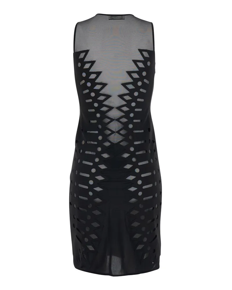 Blumarine Geometric Cutout Tech Dress — Black Black