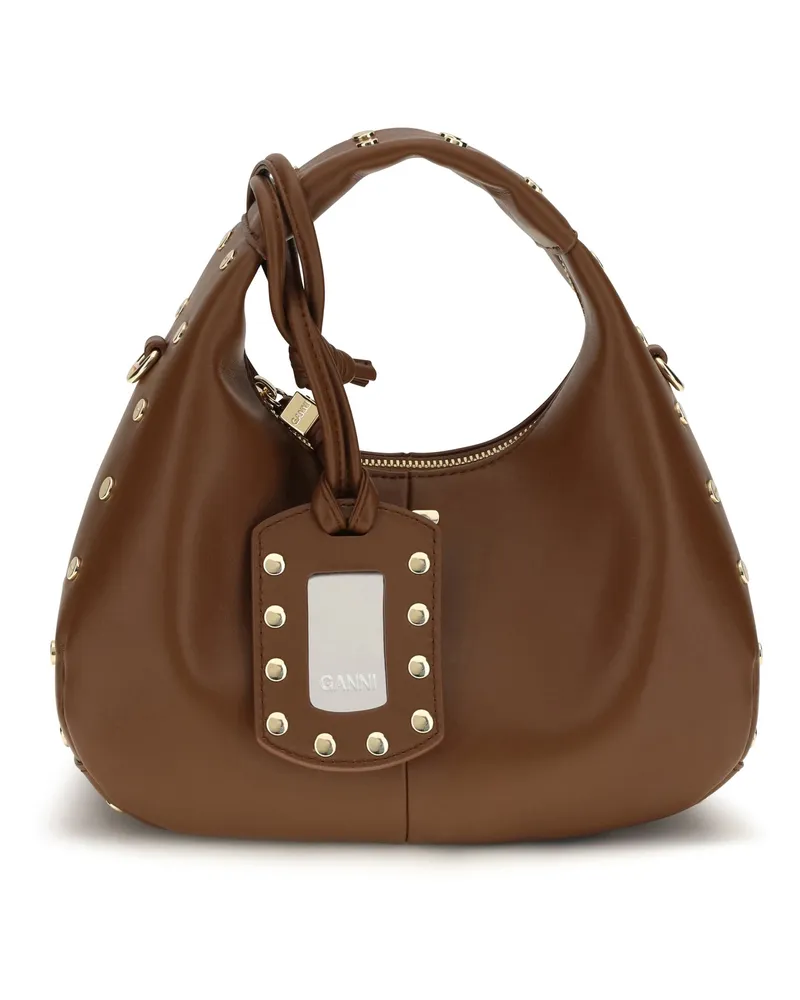 Ganni Leather Hobo Bag — Brown Brown