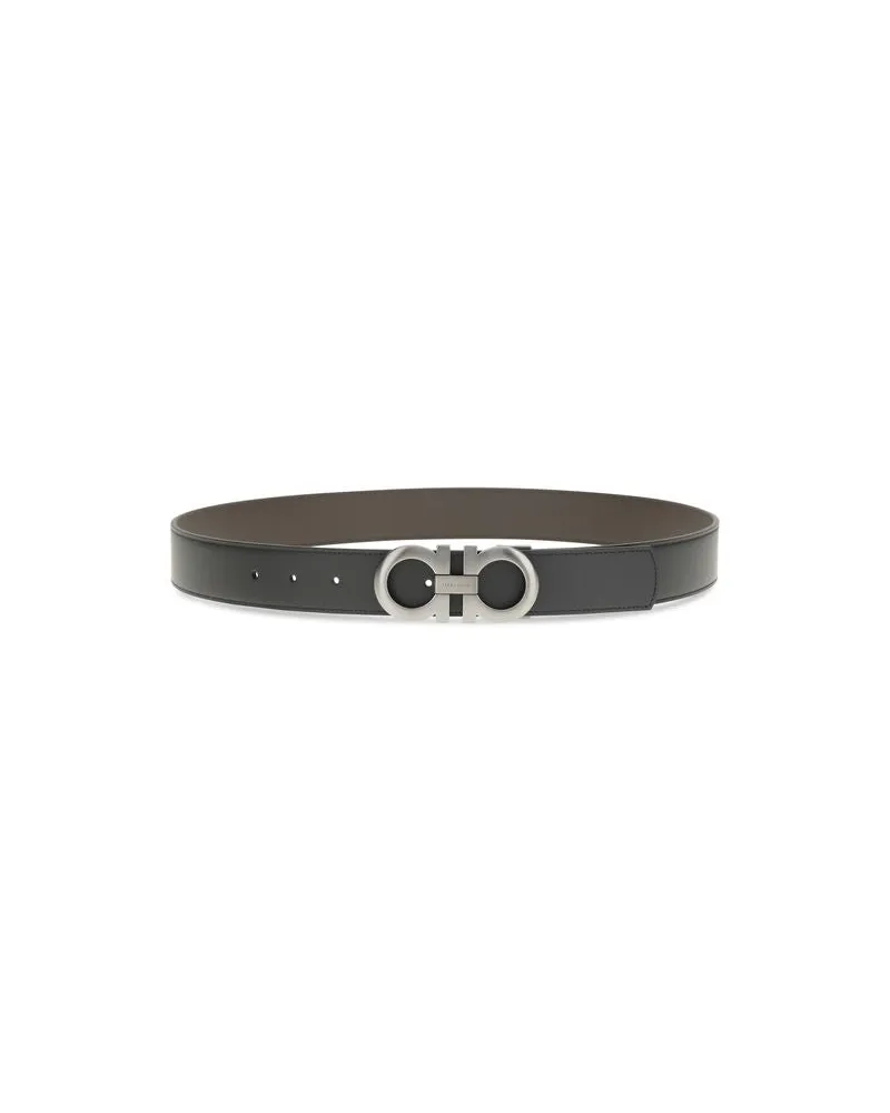 Ferragamo Men's Black Calf Leather Bos Taurus Belt Black