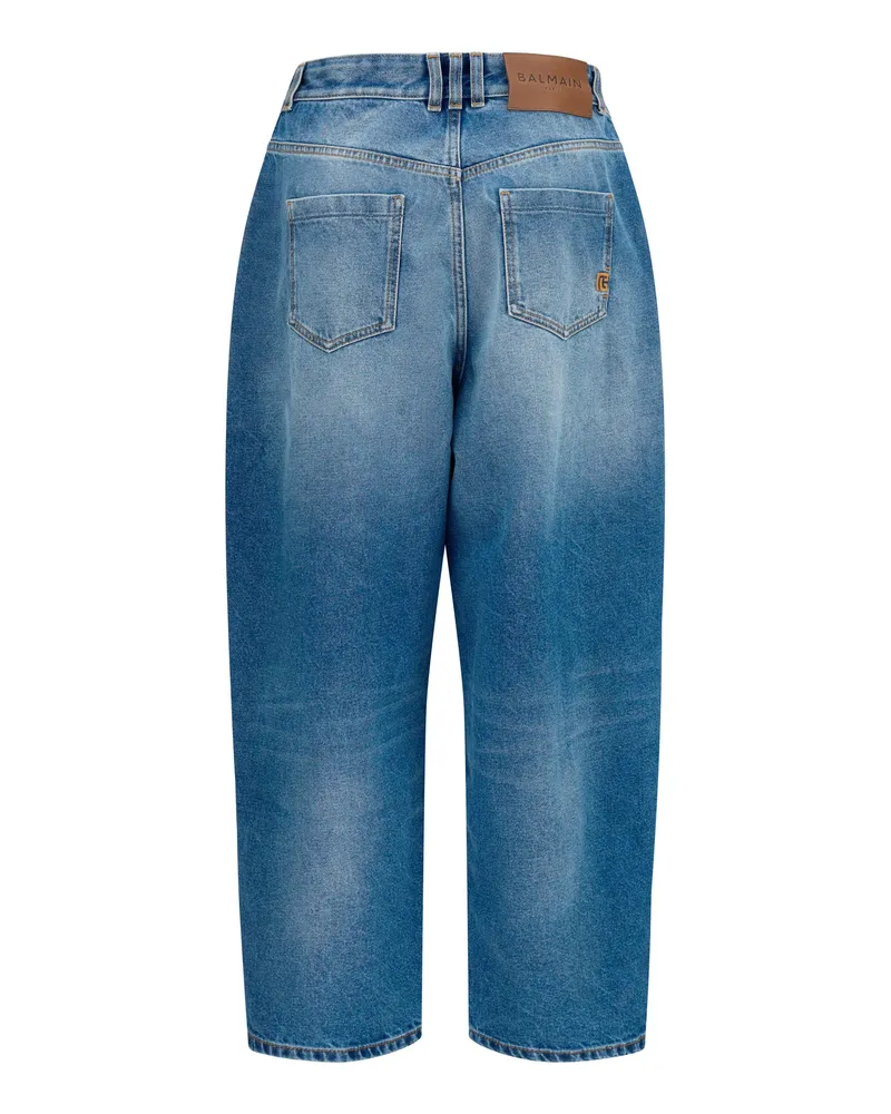 Balmain Women's Barrel Denim Jeans Bleu Cotton Blue