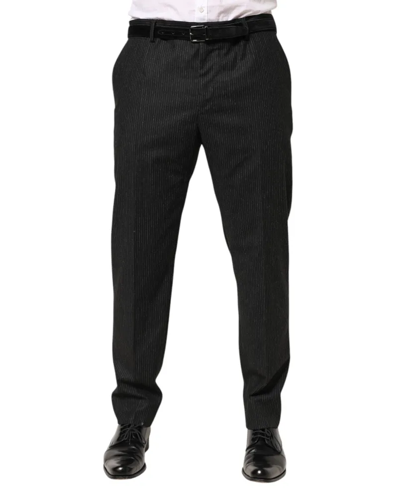 Dolce & Gabbana Men's Black Cotton Mid Waist Dress Trouser Pants Black