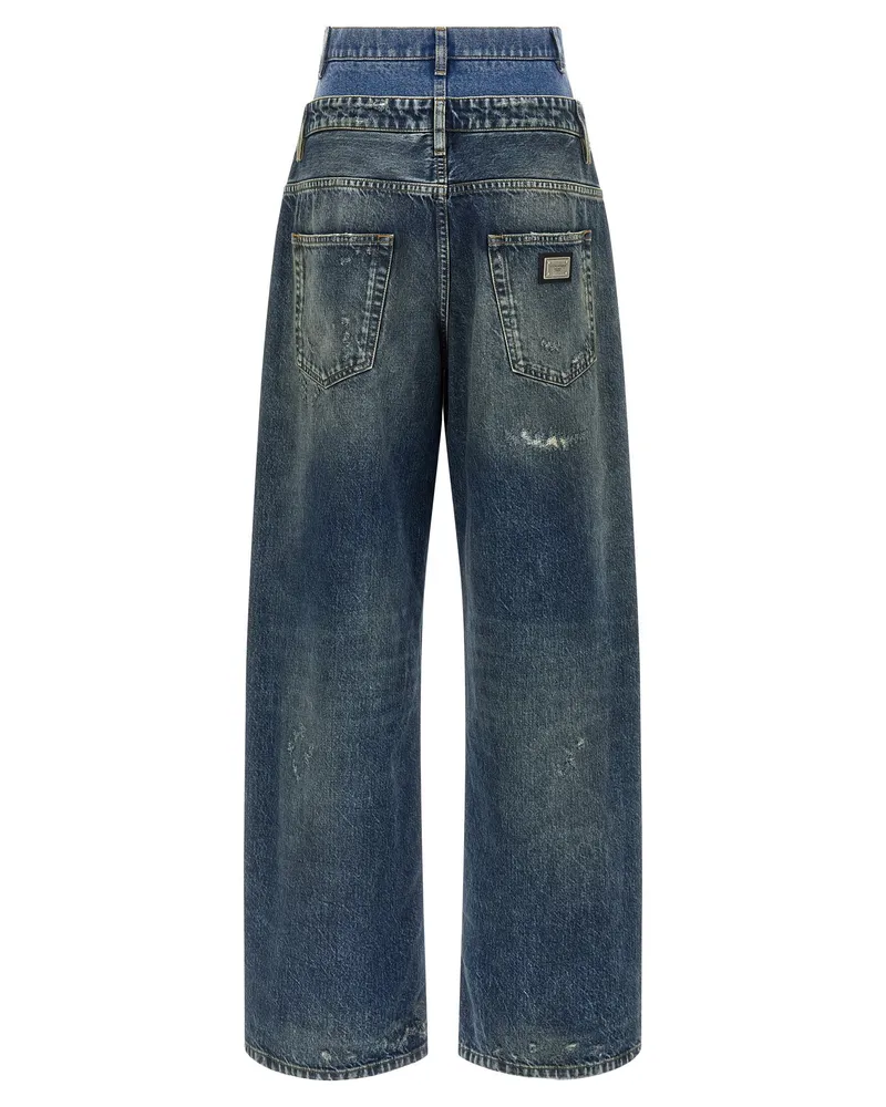 Dolce & Gabbana Stonewashed Ripped Denim Jeans — Blue Blue