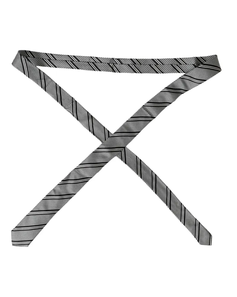 Dolce & Gabbana Men's Black White Stripes Silk Adjustable Tie And Black