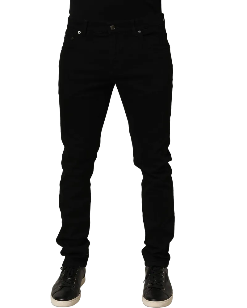 Dolce & Gabbana Men's Black Cotton Stretch Skinny Denim Trouser Jeans Black