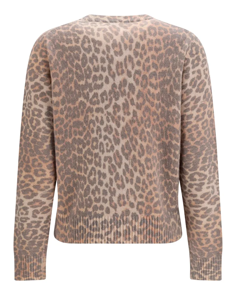 Ganni Women's Tiger-Print Sweater Almond Milk Beige