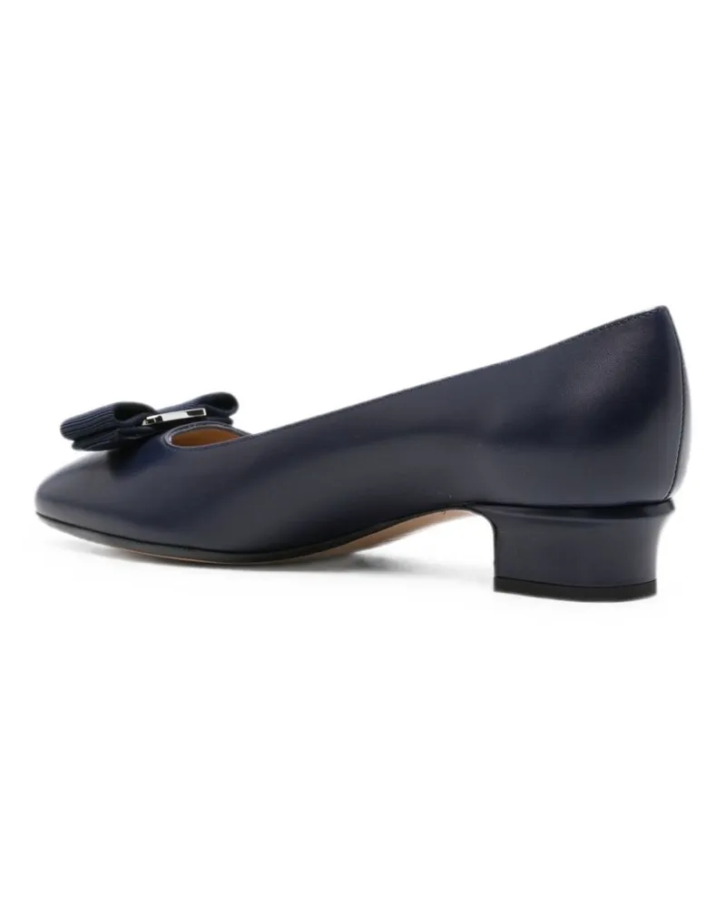 Ferragamo Leather Logo-Plaque Heel — Navy Navy