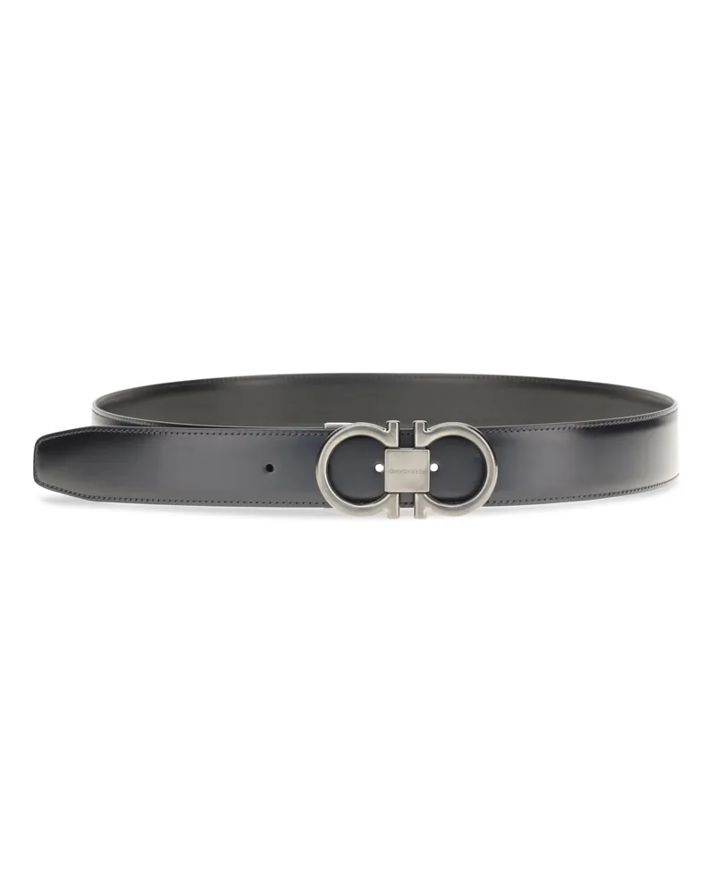 Ferragamo Men's Reversible And Adjustable Gancini Belt Blue Calf Leather Bos Taurus E Braces Blue