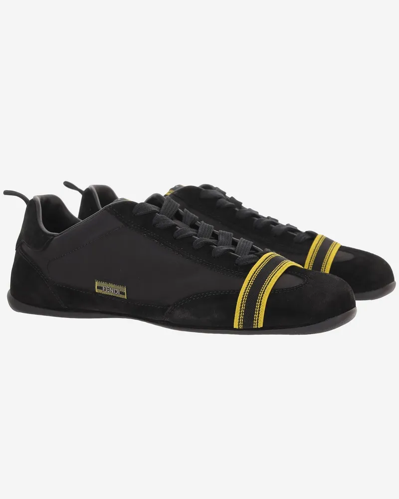 Fendi Men's Sneakers Flow Suede And Fabric Black Polyamide Trainers Black