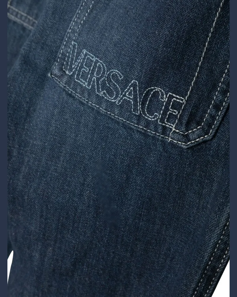 Versace Embroidered Logo Denim Jeans — Blue Blue