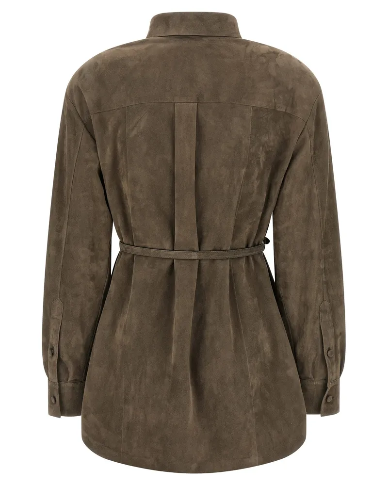 Fendi Women's Gray Lamb Leather Blouse Gray