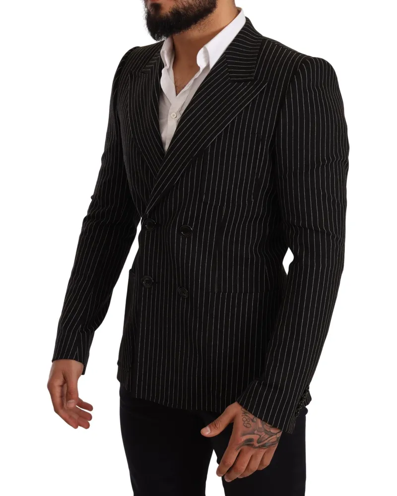 Dolce & Gabbana Men's Black White Striped Slim Fit Coat Blazer Wool Clothing Black