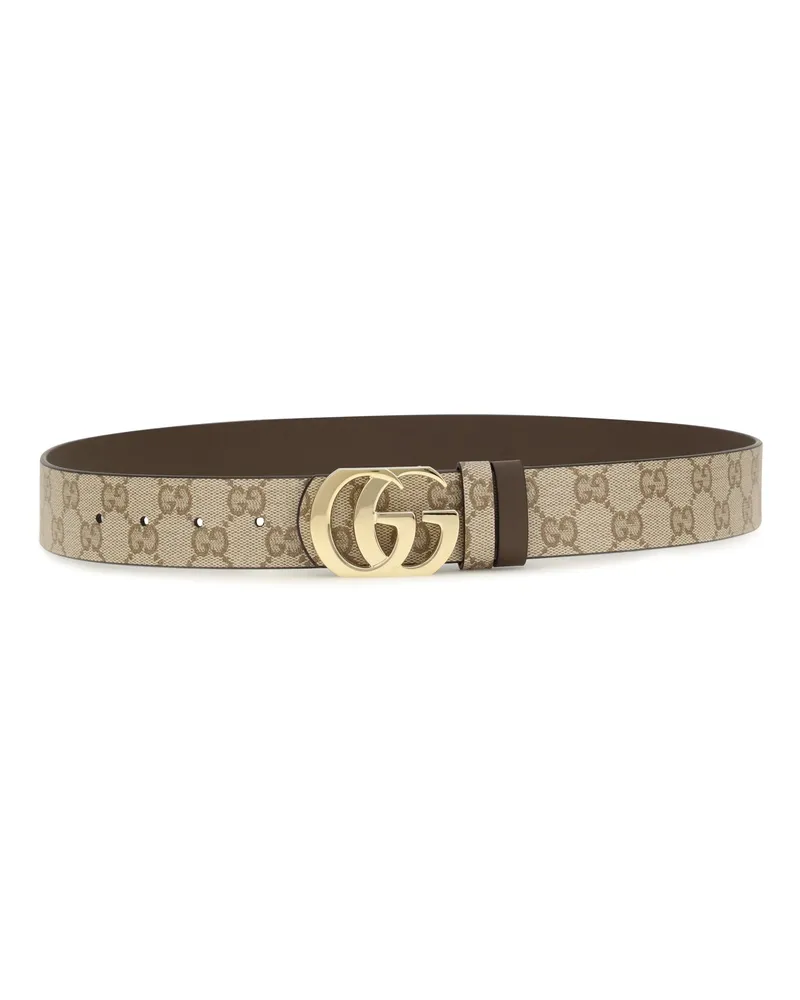 Gucci Men's Belt Cut Gg Marmont Calf Leather Vintage Sand Brown-Dark Brown Brown/dark Beige