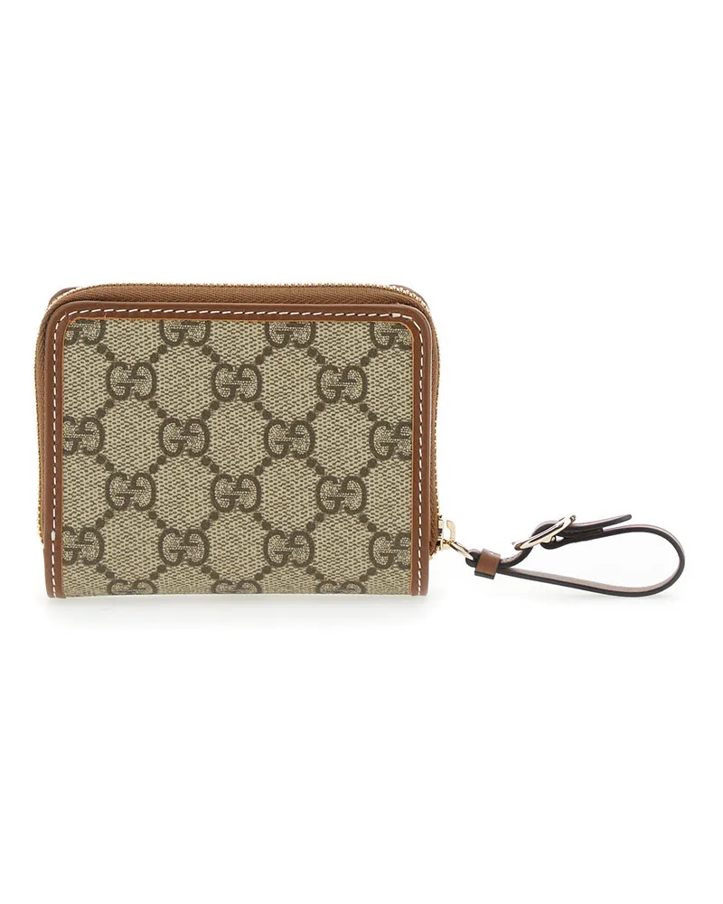 Gucci Women's Beige Wallet With Snap Button And Zip Closure Polyurethane Beige