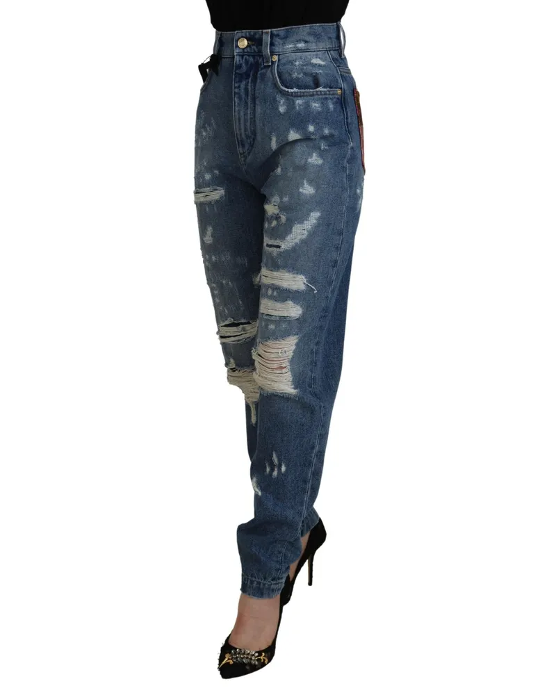 Dolce & Gabbana Women's Blue Tattered Skinny Denim Cotton Jeans Clothing Blue