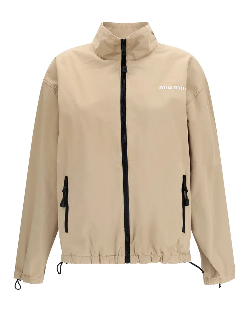 Miu Miu Women's Gabardine Zip Jacket Rope Cotton Beige