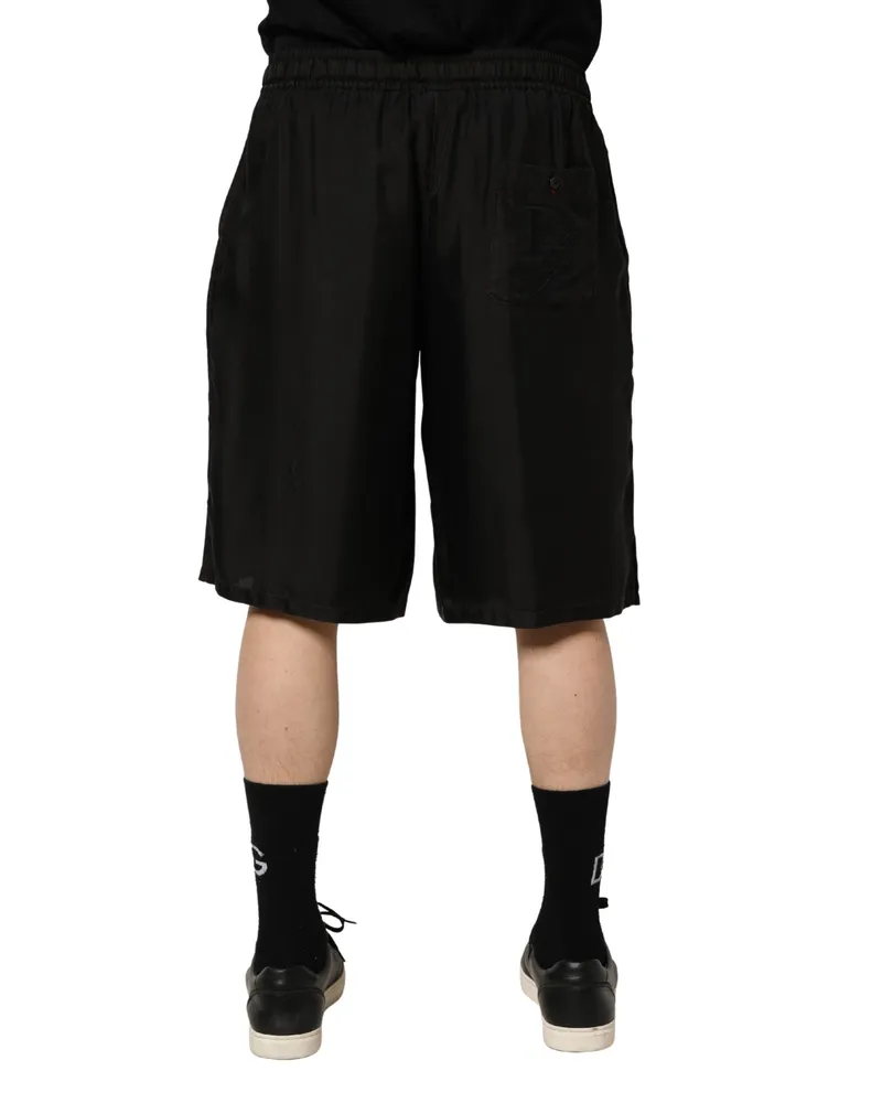 Dolce & Gabbana Black Silk Drawstring Men Bermuda Shorts Black
