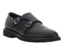 Double Buckle Monk Strap Loafer — Black