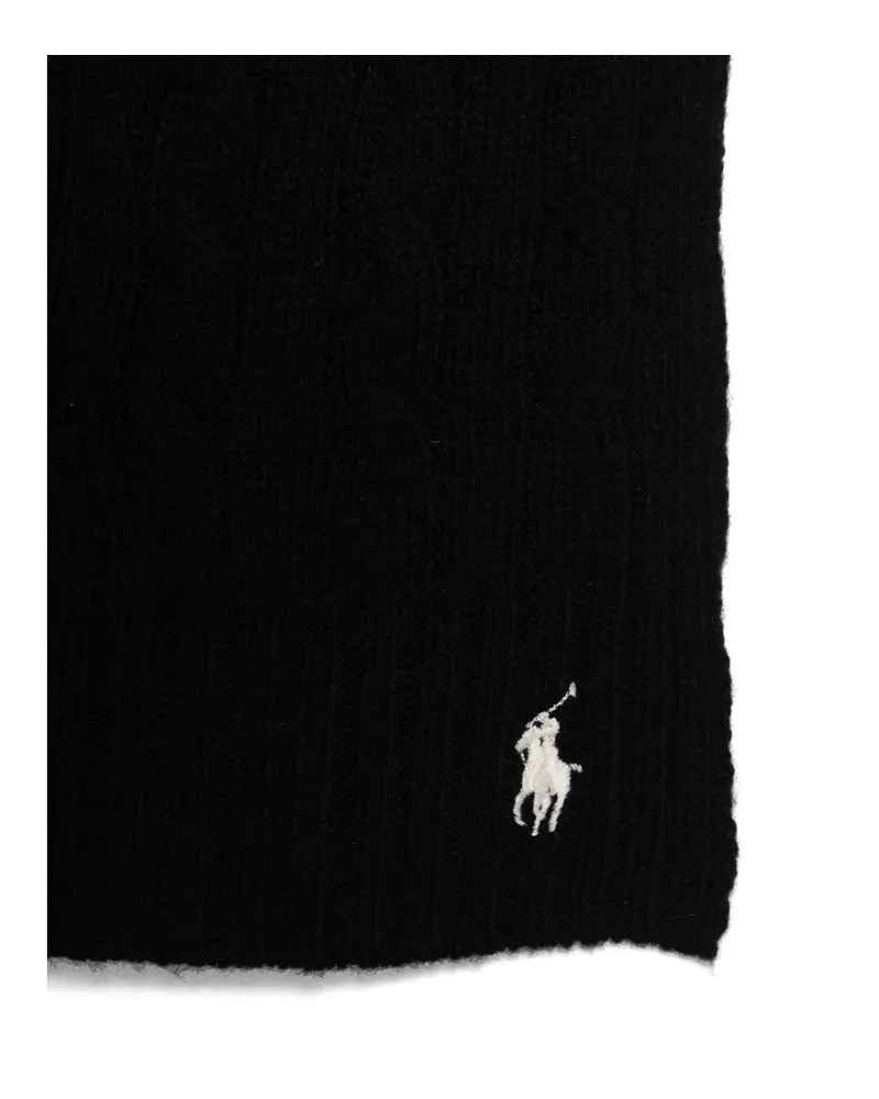 Ralph Lauren Cable Knit Wool-Cashmere Blend Scarf — Black Black