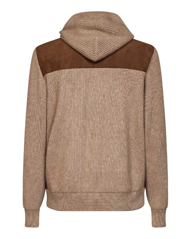 Brunello Cucinelli Men's Hooded Bomber Jacket Mink And Brown Suede Virgin Wool Brown