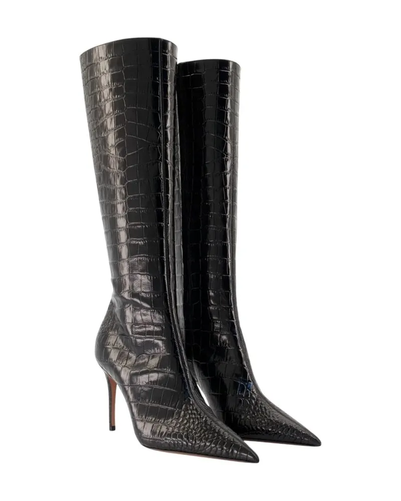 Paris Texas Women's Vera 85 Boots -  Leather Black Calfskin Shoes Black