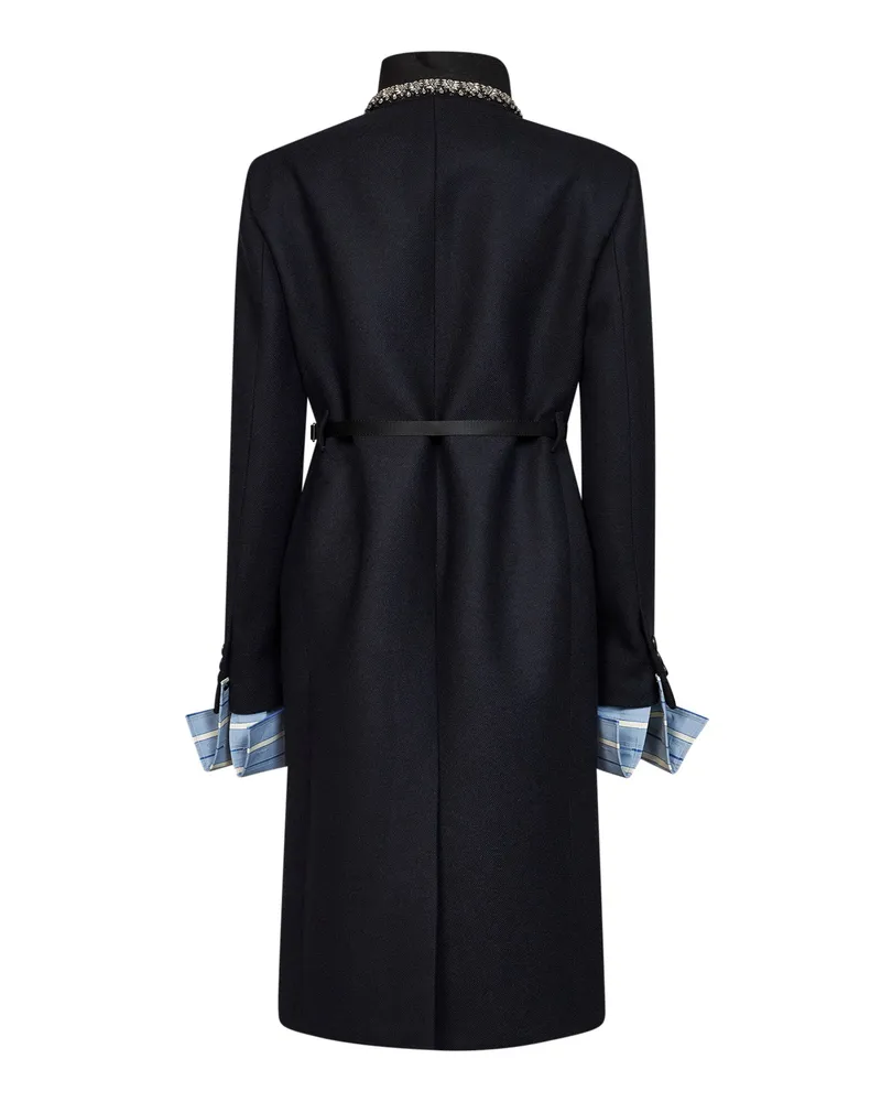 Prada Women's Belted Virgin Wool Coat Blue Black