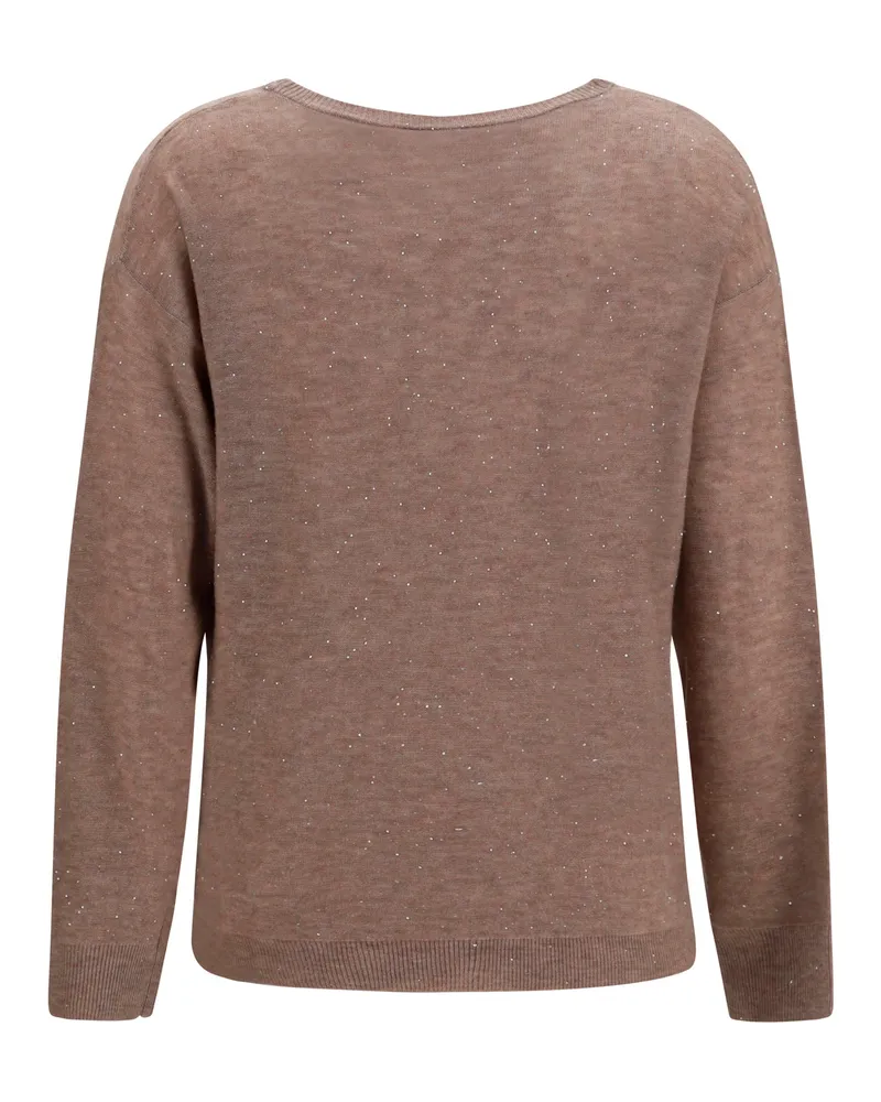 Fabiana Filippi Sequin-Embellished Merino Wool Sweater — Bronze Bronze