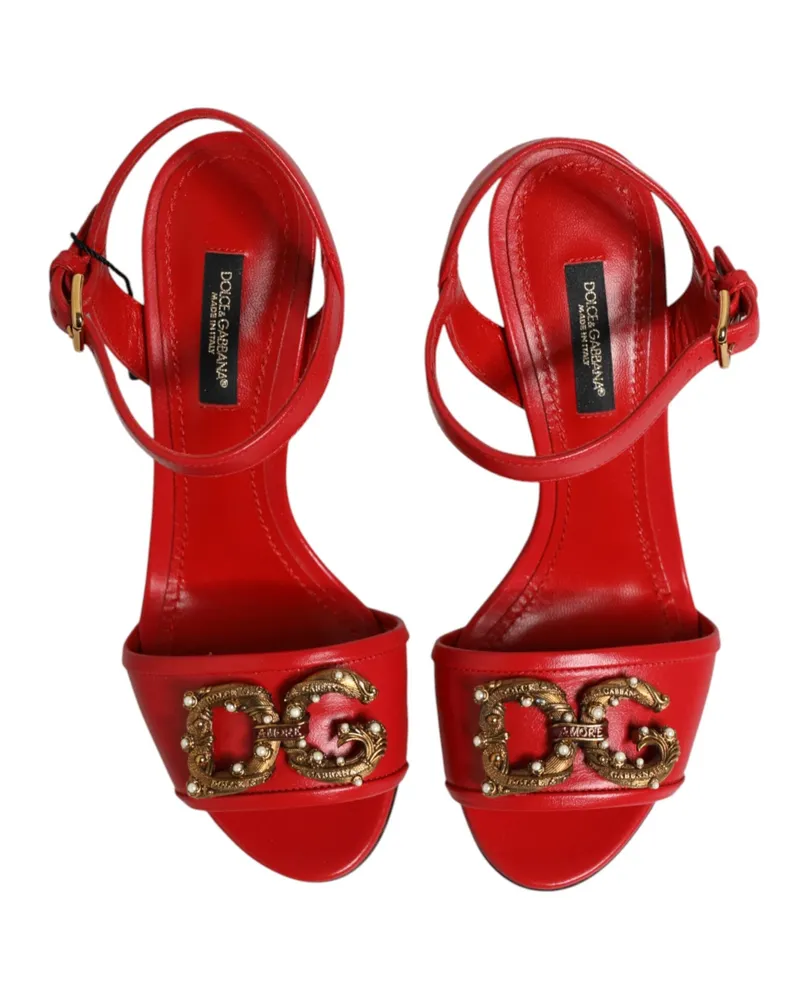 Dolce & Gabbana Women's Red Leather Dg Amore Heels Sandals Shoes 100lf Red
