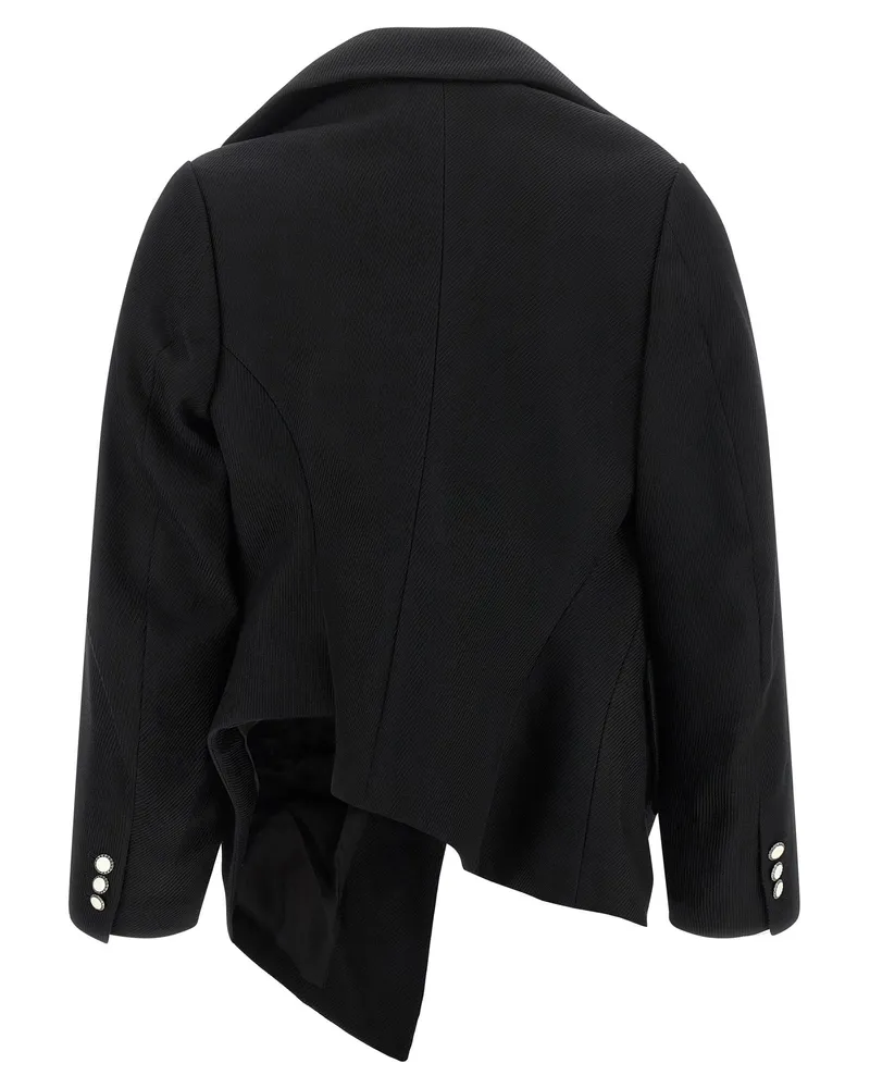 Comme des Garçons Asymmetrical Micro-Ribbed Wool Blazer — Black Black
